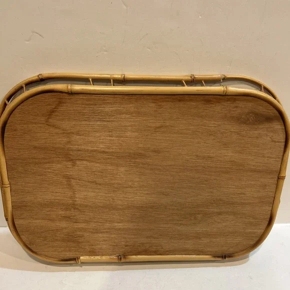 Vintage Wicker Rattan Bamboo Serving Tray Tiki Lap Board Midcentury Modern Boho - Picture 5 of 7